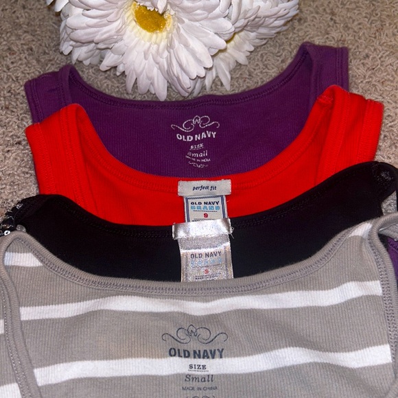 LOT of 4 OLD NAVY TANKS: Purple, Red, Gray/White Stripe & Black w/Sequins SMALL - Picture 2 of 6